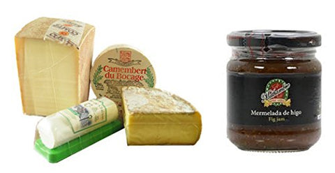 French Cheese Sampler, Assortment - 1.9 lbs + Fig Jam Mathambre, 220g - RudiGourmand